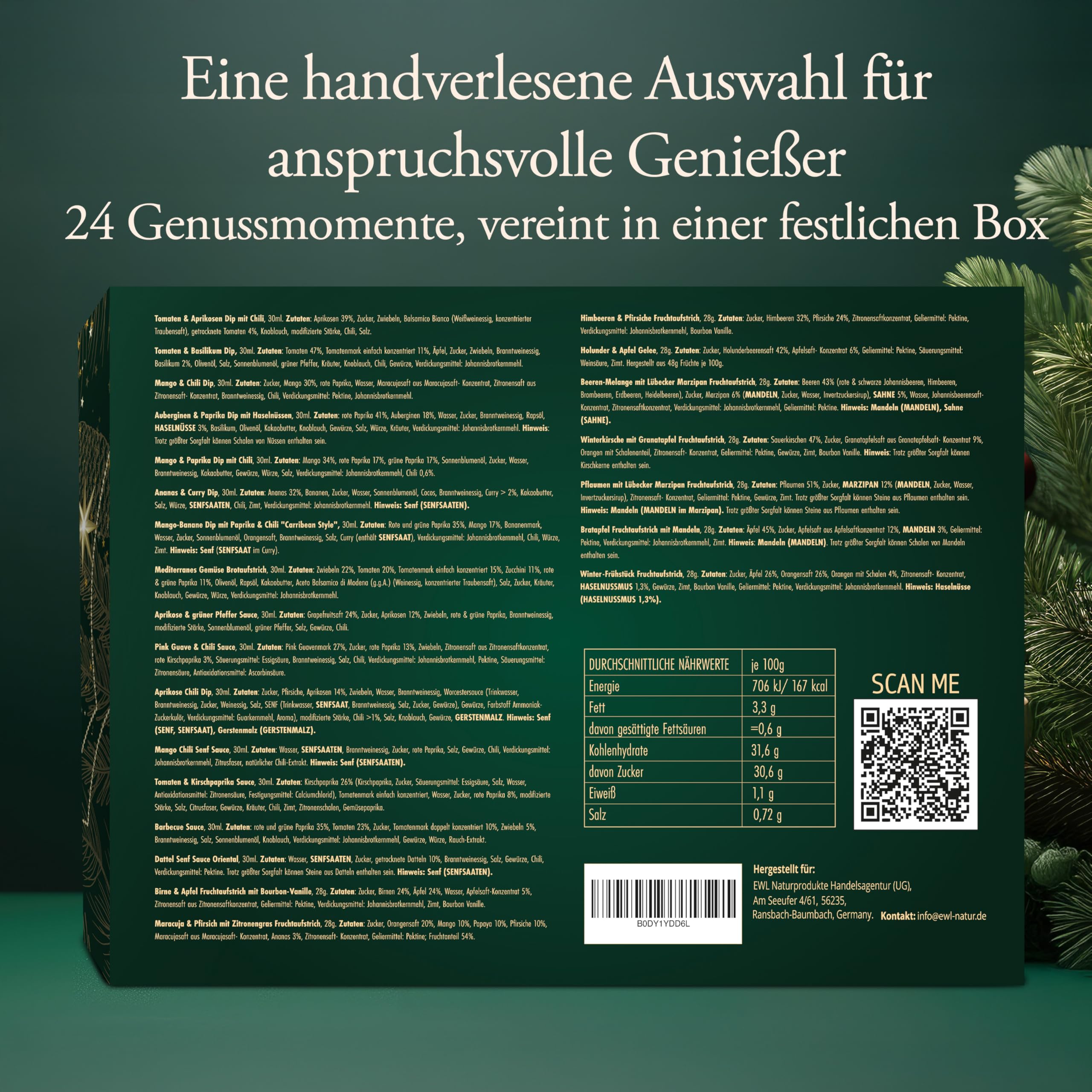 Adventskalender vegane Aufstriche 2025 mit 24 köstlichen und abwechslungsreichen veganen Aufstrichen in Gläsern, Weihnachtskalender Geschenkset