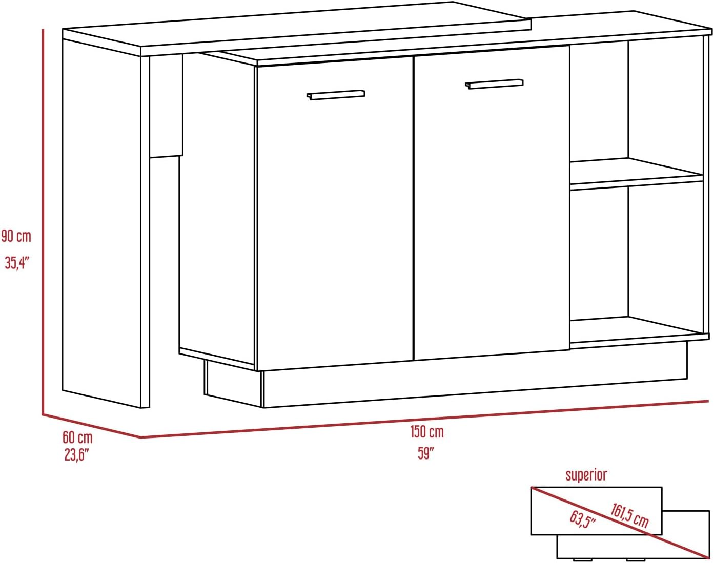 Chesterfield 2-Shelf 1-Drawer 3-Division Kitchen Island White