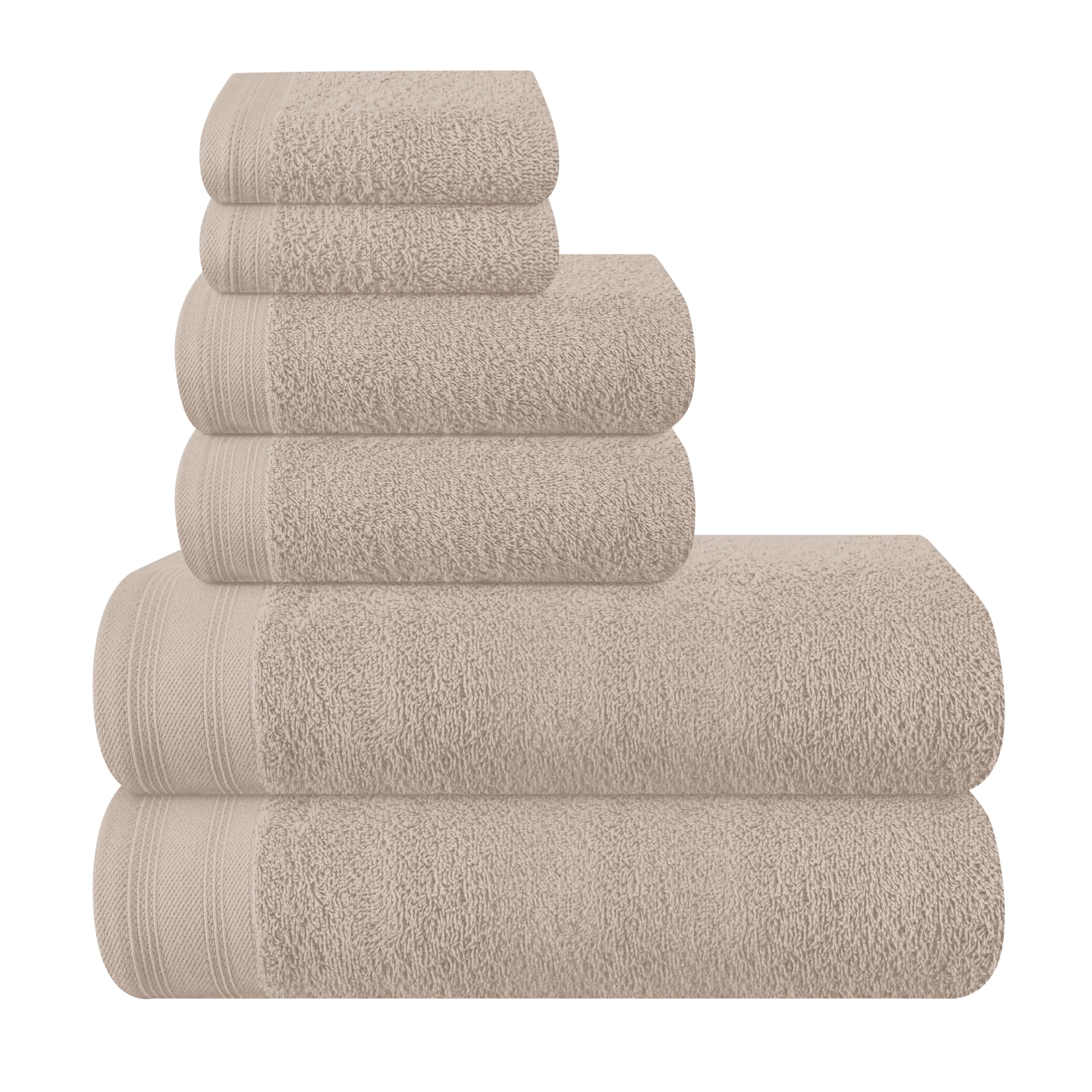 MALLONI Home Ultra-weiches 6er-Pack Baumwoll-Handtuch-Set, enthält 2 übergroße Badetücher 70 x 140 cm, 2 Handtücher 40 x 60 cm und 2 Waschbetten 30 x 30 cm, Bräunen