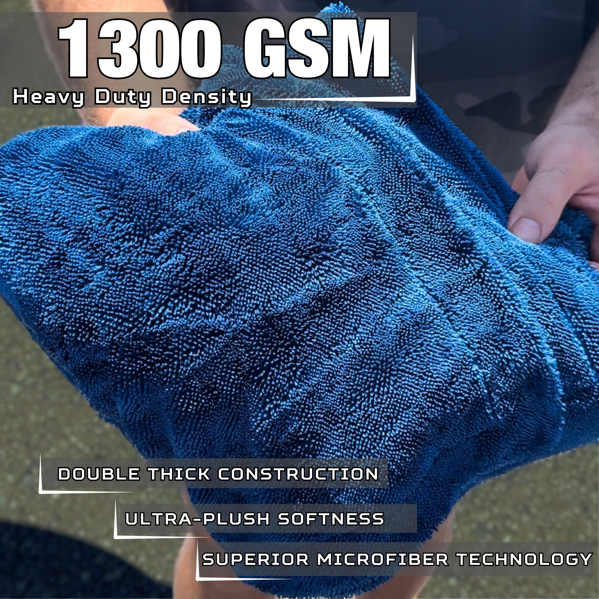 Asciugamano in microfibra per asciugatura auto, 1300 g/m², doppio pelo attorcigliato, di alta qualità, extra large, per auto, camion, SUV, panno per la pulizia dei dettagli super assorbente,
