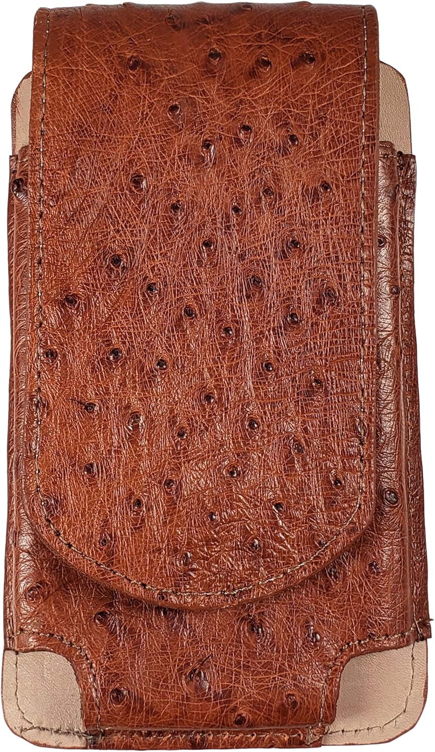 Exotic Genuine Ostrich Leather Cellphone Belt Case Multiple Colors (Bone)