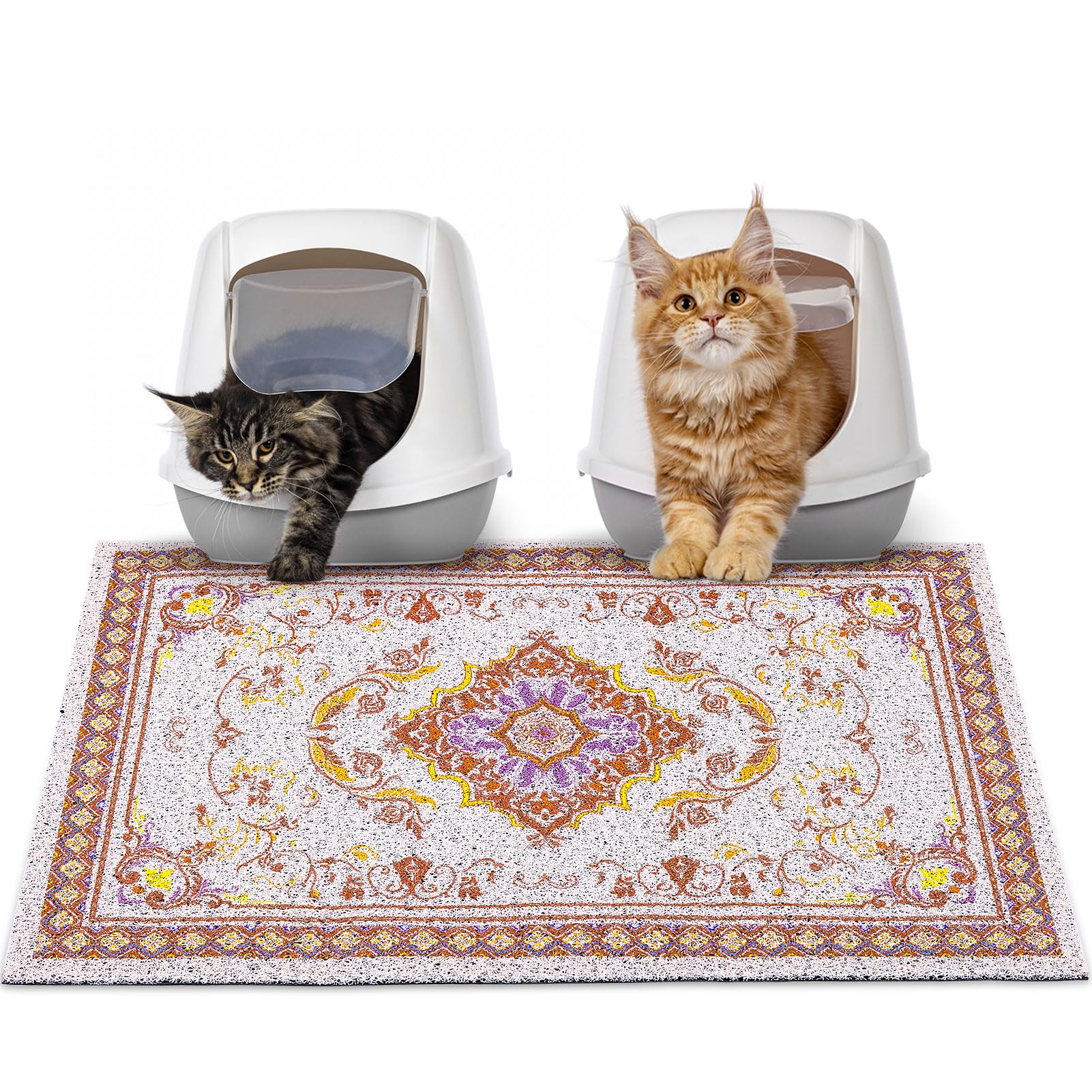 Glittme Cat Litter Mat with Non-Slip Bottom Litter Box Mat 33"X22" Litter Trapping Mat Easy to Clean Washable Cat Food Mat for Kitty,L