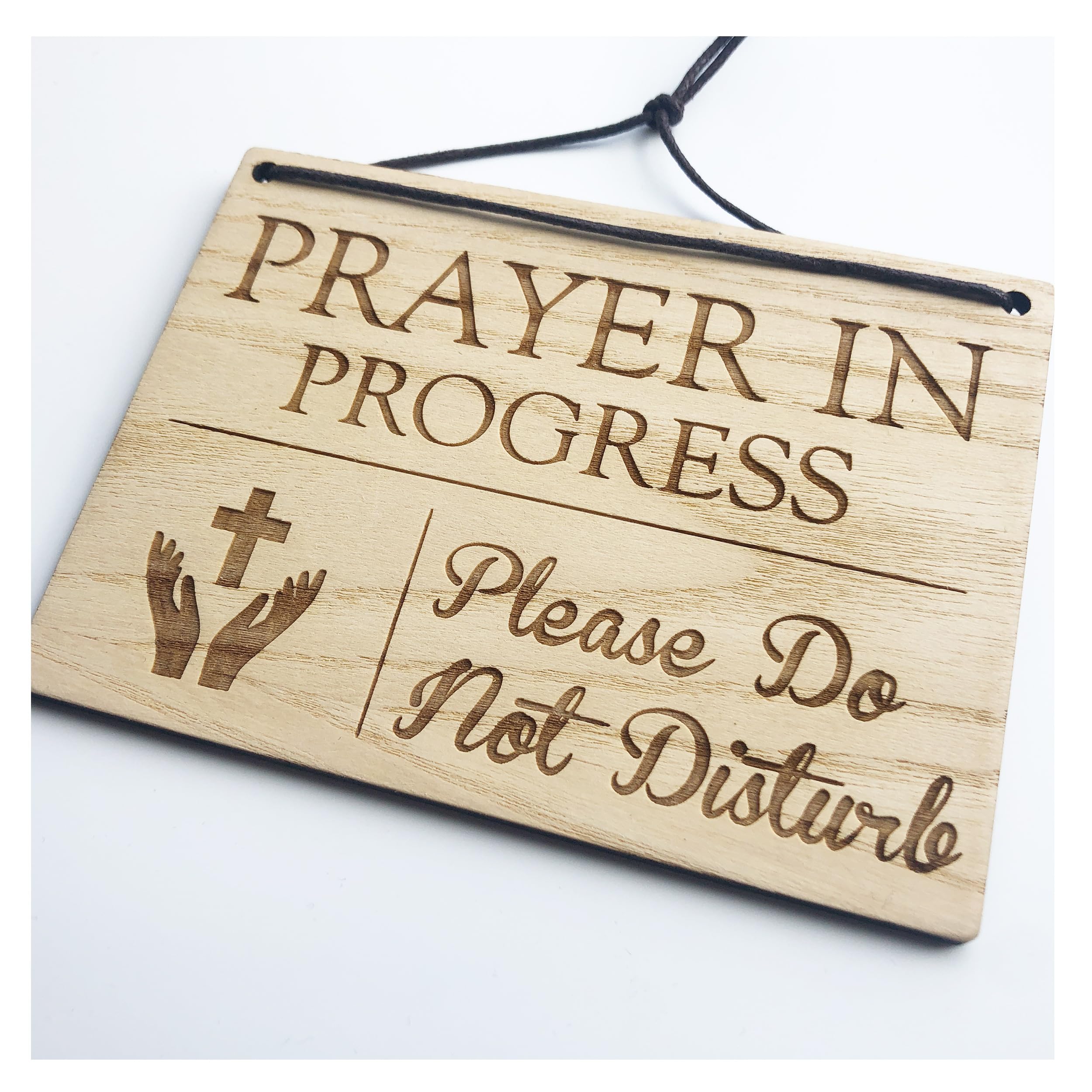 Lovethis** Prayer In Progress Spending Time With Jesus - Talking With God - Please Do Not Disturb - 140Mm X 100Mm X 4Mm Wooden Laser Engraved Rectangle Sign Plaque With Cotton Cord (Prayer In Progress)