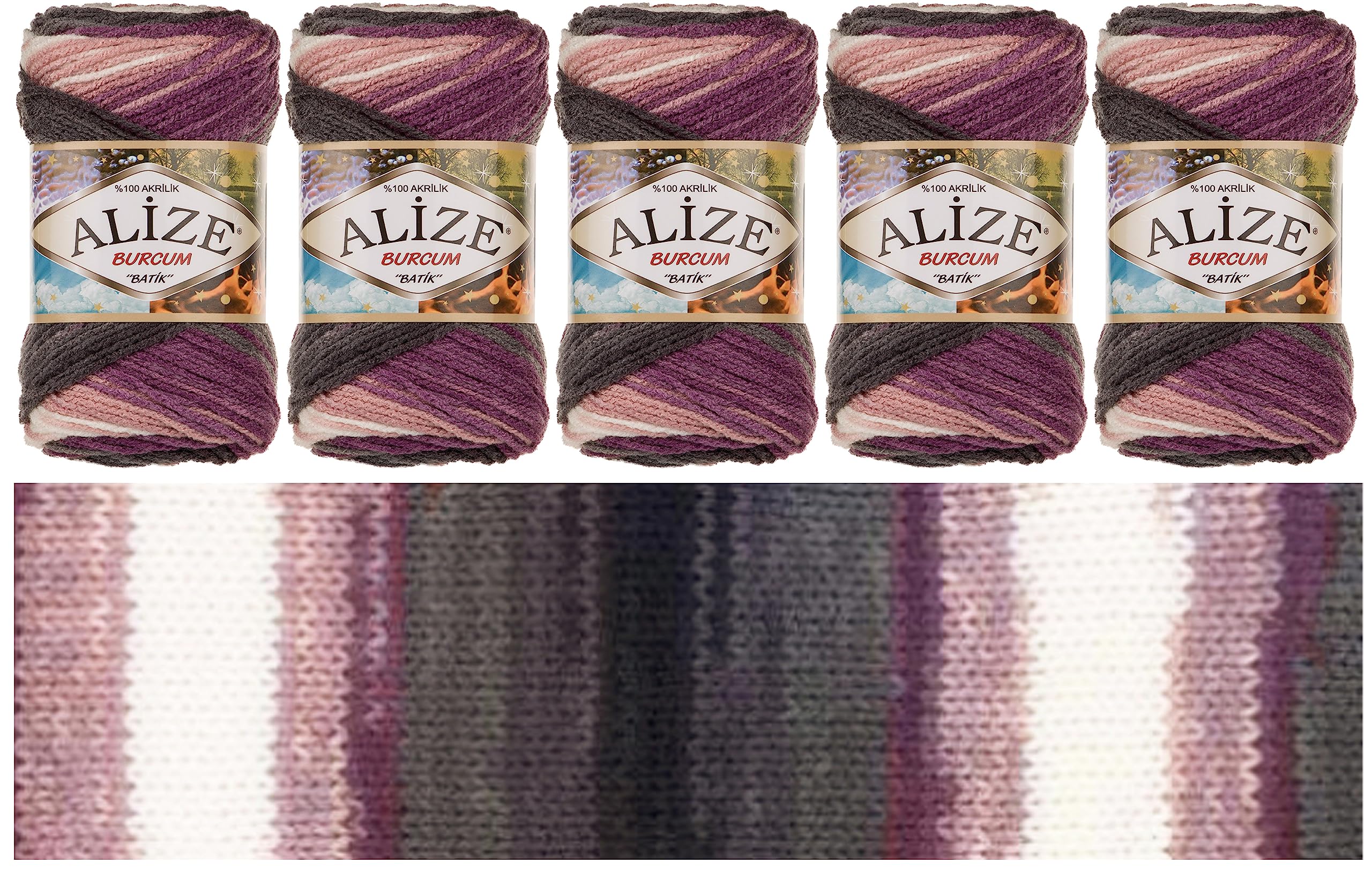 Rome Yarn Alize Burcum Batik 5 x100g Turkish Premium Wool, 100% Acrylic Hand Knitting Yarn with Colour Gradient, Baby Wool, Accessory for Crochet, Knitting, Clothing (1986)