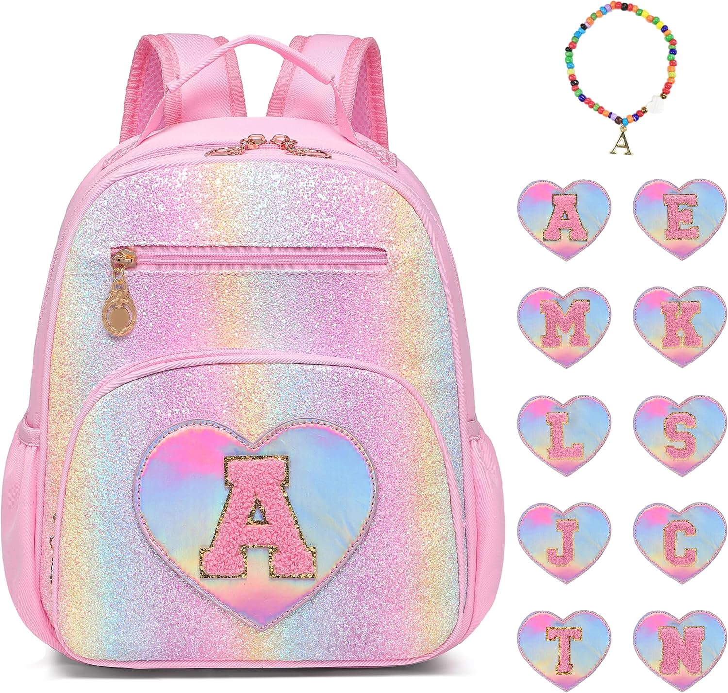 I IHAYNER Kids Glitter Initial Backpack Mini Backpack for Girls Lightweight Toddler Preschool Backpack Girls Personalized Trendy Stuff Gifts Pink A