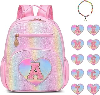 I IHAYNER Kids Glitter Initial Backpack Mini Backpack for Girls Lightweight Toddler Preschool Backpack