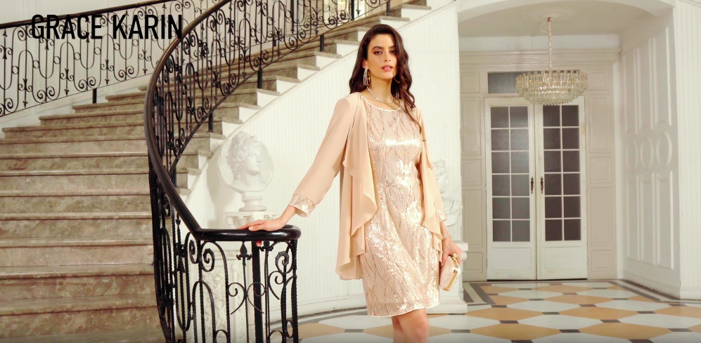 Abito Festa Grace Karin Abito Con Paillettes E Coprispalle Grace