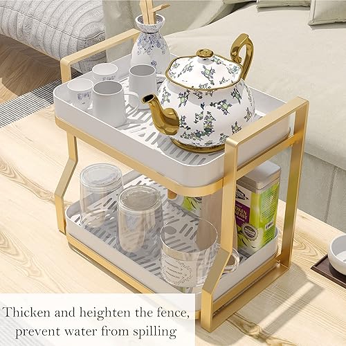 Miniatura 4 de COVAODQ Soporte para taza de encimera de 2 niveles, barra de estante de taza de café de metal moderno