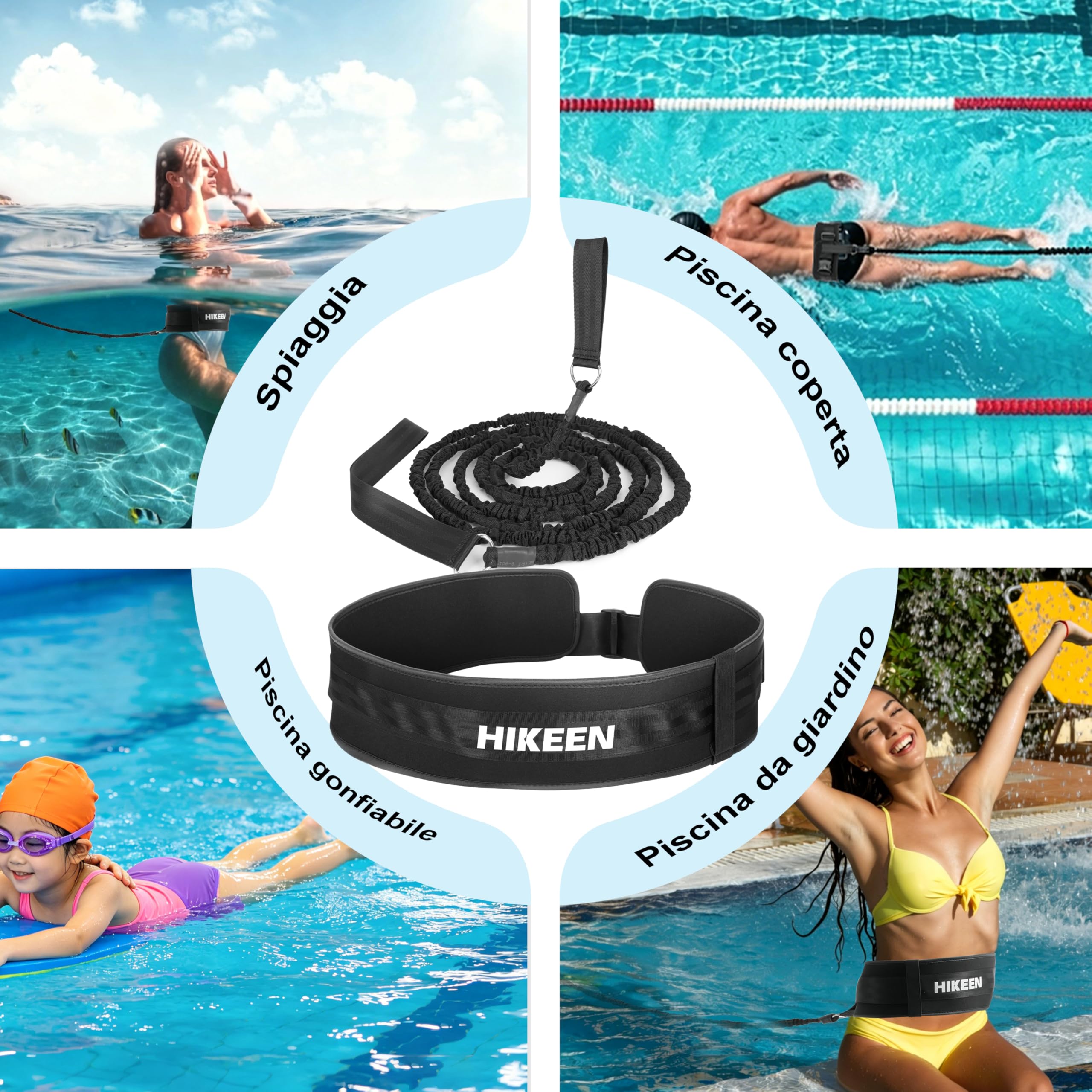 BOOSTEADY Cintura da Nuoto Regolabile Largo e Spesso, Accessori per Piscina, Cinturone per Nuoto Statico 4M per Adulti e Adolescenti, Fascia Elastica per Nuoto in Piscina