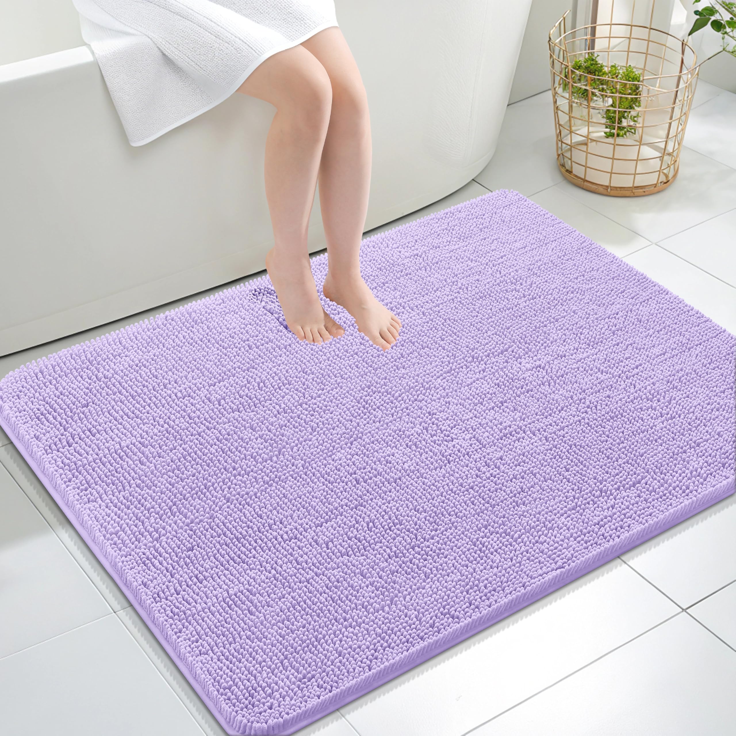OLANLY Large Bathroom Rugs 40x32, Extra Soft Absorbent Chenille Bath Rugs, Rubber Backing Quick Dry, Machine Washable Bath Mats for Bathroom Floor, Tub and Shower, Home Decor Accessories, Lavender 40" X 32" Lavender