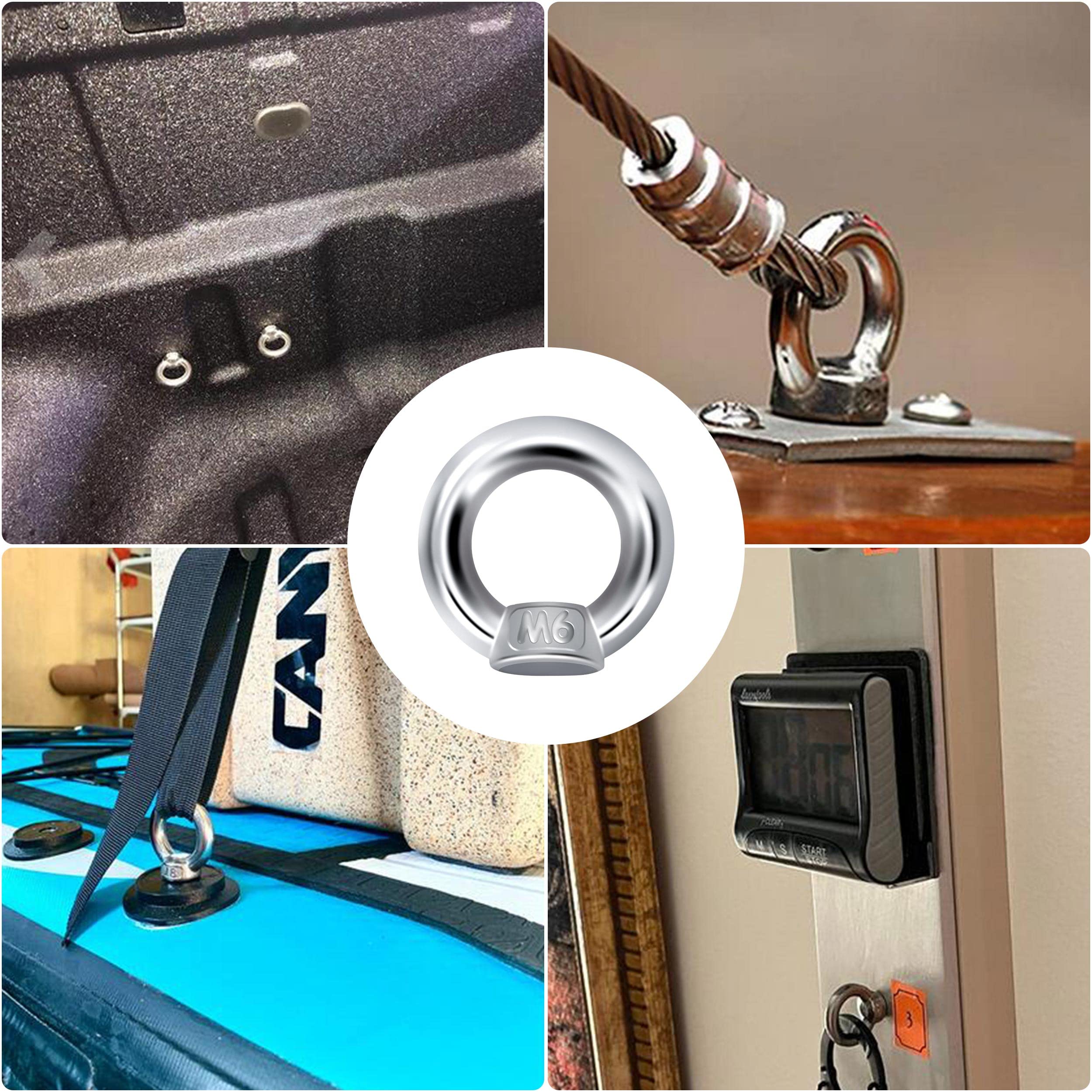 QIMEI-SHOP Dado di Sollevamento M6 Dado a Occhiello Dadi ad Anello in Acciaio Inossidabile 304 per Accessori di Sollevamento e Connessione 12 Pezzi