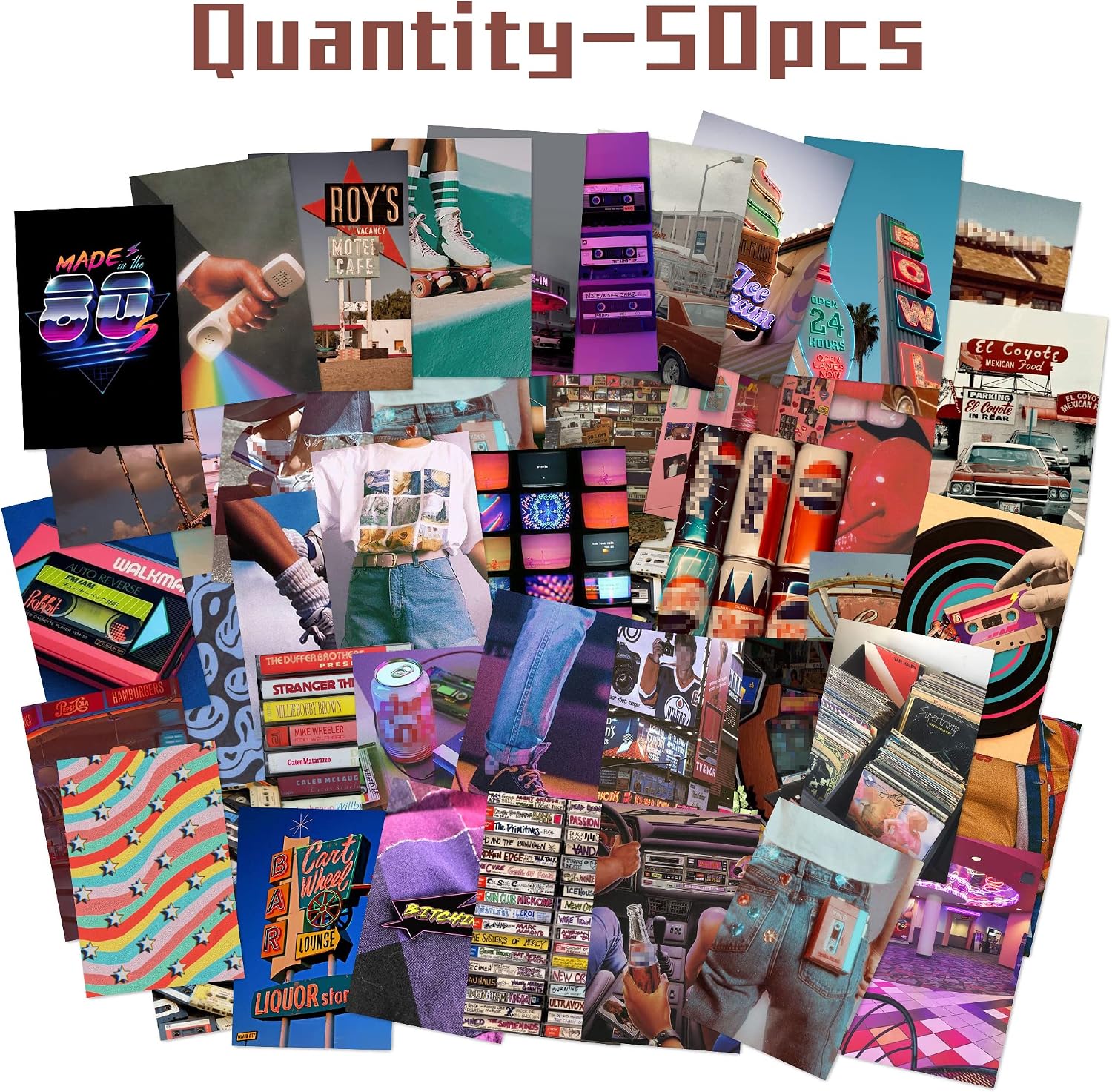 CY2SIDE 50PCS Retro 80s Aesthetic Picture for Wall Collage, 50 Set 4x6 inch, Colorful Collage Kit, Retro Room Decor for Girls, Wall Art Prints for Room, Dorm Photo Display, VSCO Posters for Bedroom
