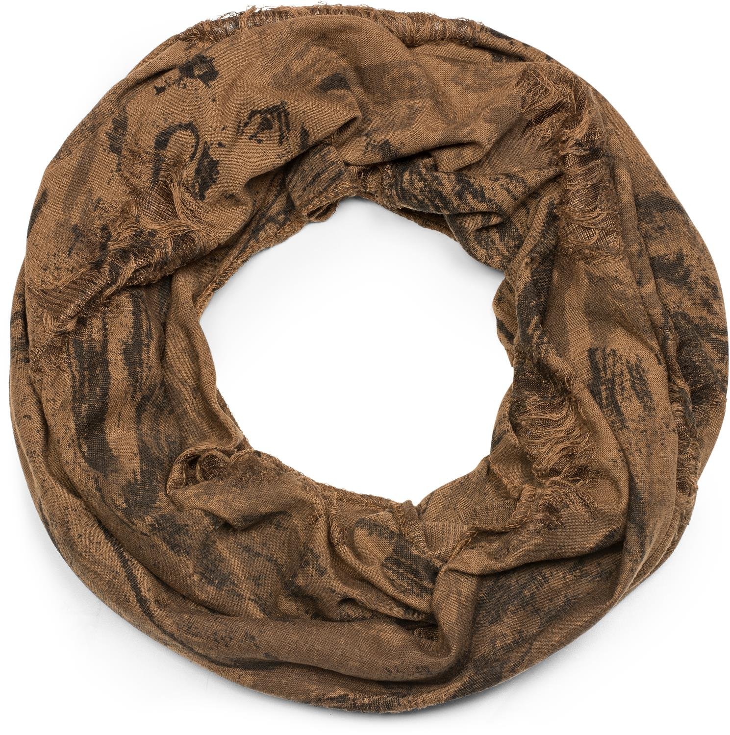 Stylebreaker Women's Cognac Patterned Tube Scarf In Ripped Vintage Used Look, Snood, Shawl, Unisex 01016150, Color:
