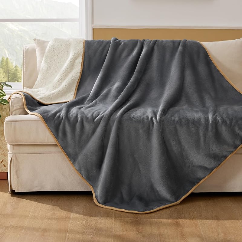 Manta impermeável reversível para cães e gatos Bedsure em sherpa e fleece, tamanho Throw-XL, cinza, 127 x 177,8 cm