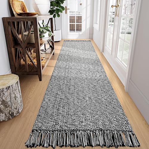 Miniatura 10 de Collive Alfombra de baño pequeña, de 2 x 3 pies, tejida a mano, de perfil bajo, alfombra de entrada delantera, color verde olivacrema, reversible,