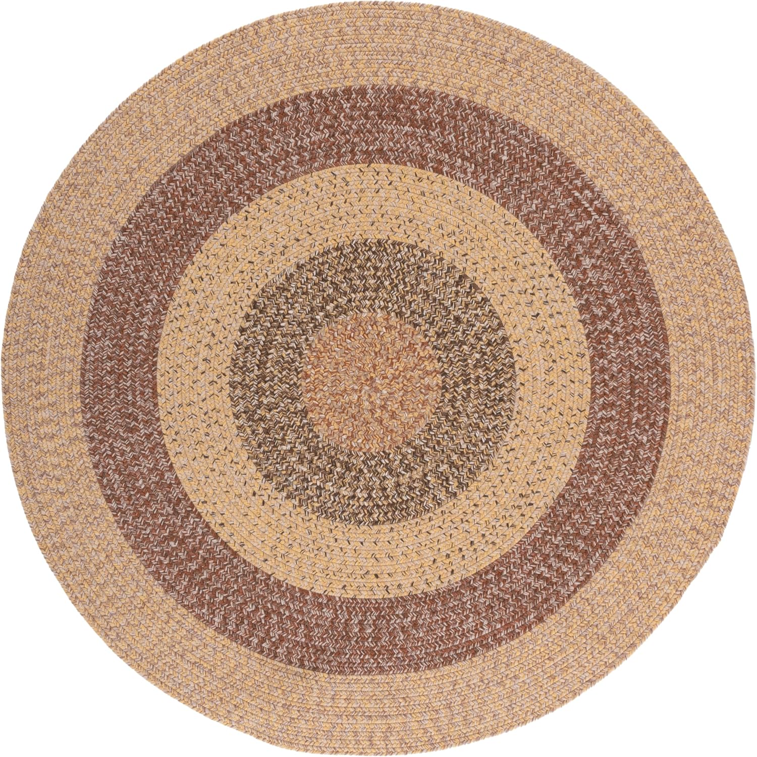 SAFAVIEH Washable Rug Outdoor Braided Collection - 5' Round, Beige & Brown, Handmade & Reversible, Non-Shedding & Easy to Clean, Ideal for Patio, Backyard, Mudroom (BRD318B)