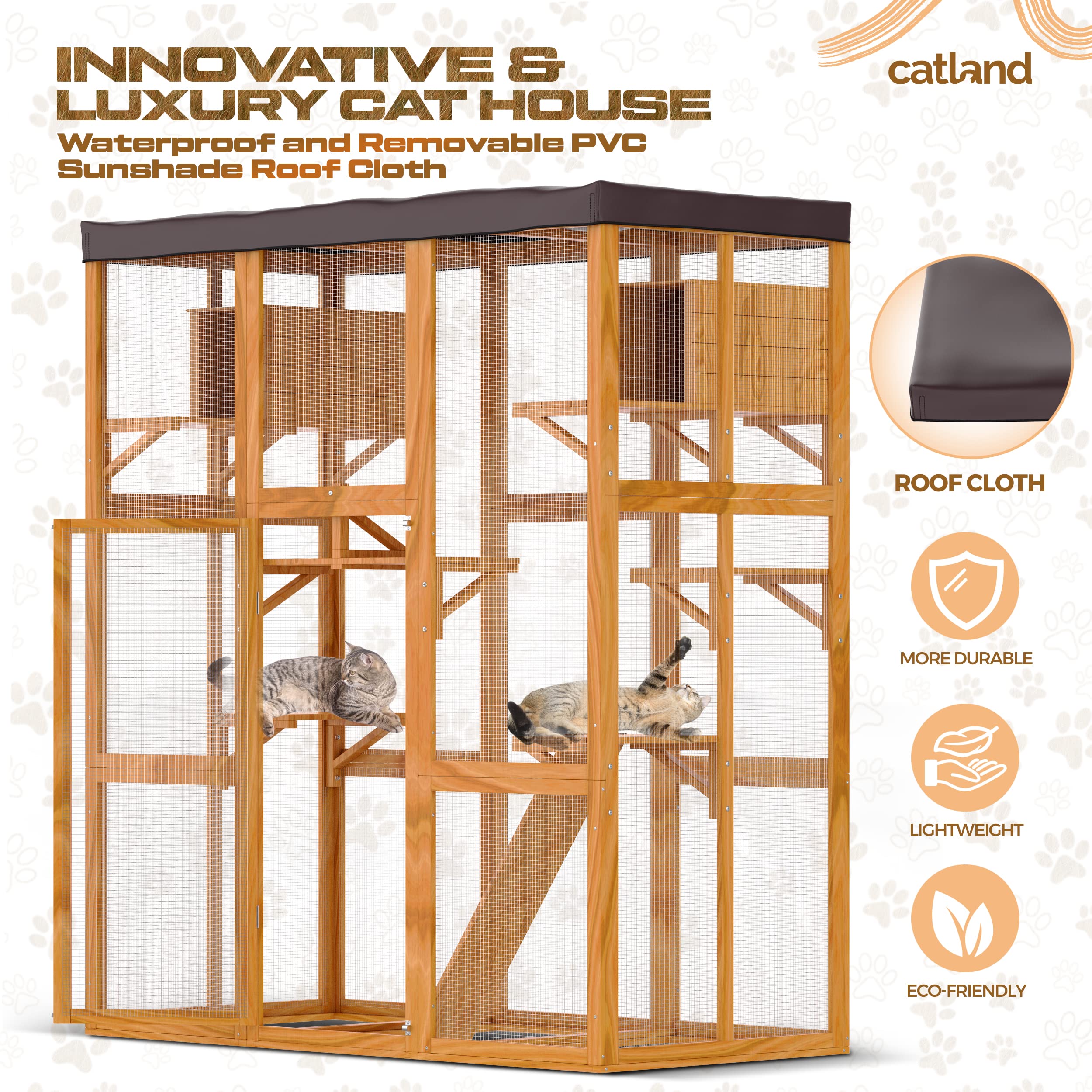 CATLAND Outdoor Cat Enclosures Large Cat Cage with Removable PVC Sun