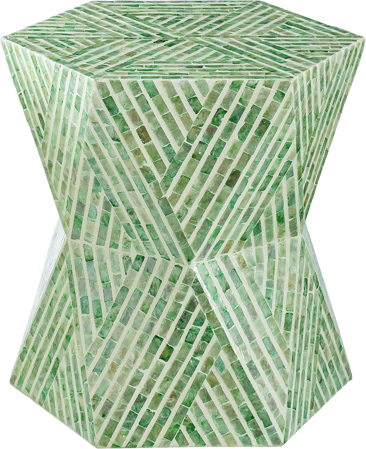 A&B Home Green Accent Stool - Geometric Shape, Small Coffee Table with Capiz Inlays, Modern Boho Decor Accent Stool, Bathroom Vanity Seat, Dining Chair, Garden Stool, Accent Furniture,19" x 20"
