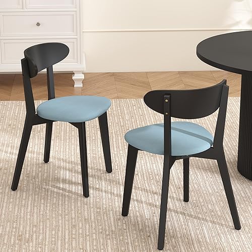 Miniatura 7 de Juego de 4 sillas de comedor, silla de comedor de madera maciza sin reposabrazos, silla de comedor estilo de mediados de siglo moderno con cojín de