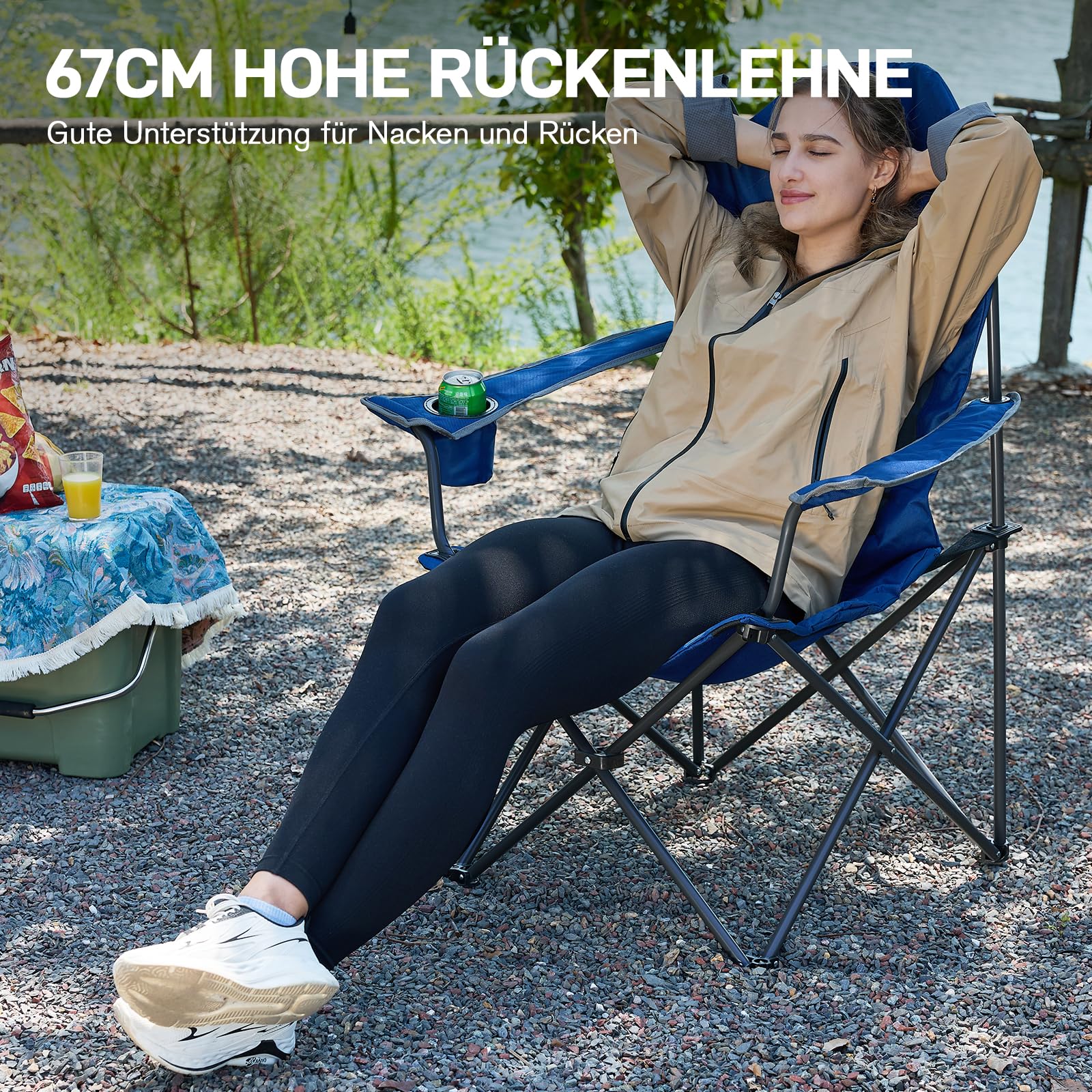 EVER ADVANCED Luxus Campingstuhl Faltbar mit Hoher Rückenlehne bis 160KG