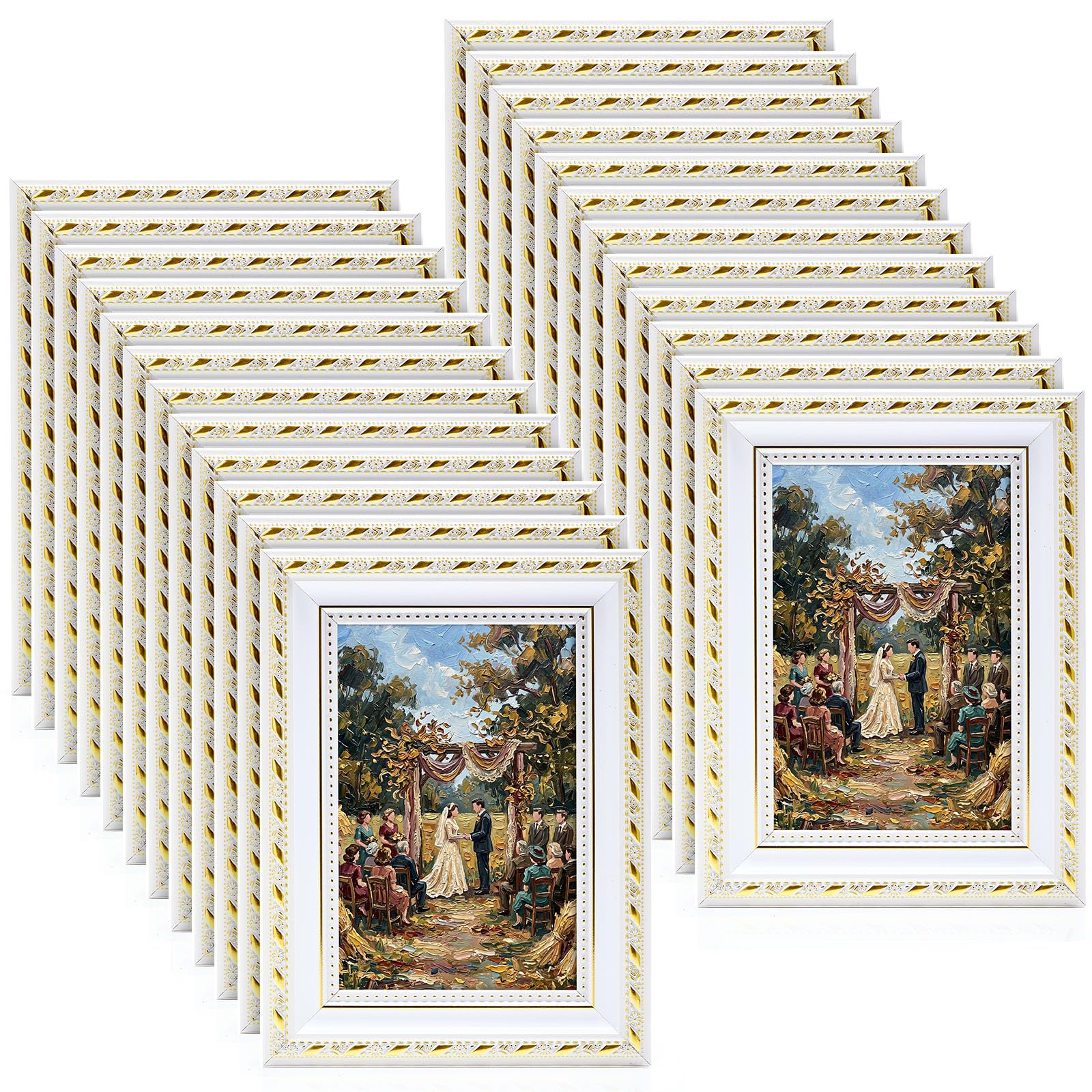 24 Pcs 4 x 6 Inch White Picture Frames Bulk Vintage Antique Ornate Retro Baroque Photo Frames with Backboard for Wall Hanging Tabletop Home Decor Wedding Christmas Display