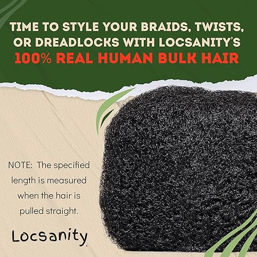 Miniatura 7 de Locsanity Afro Kinky - Cabello humano 100 natural a granel cabello trenzado para rastas y reparaciones extensiones de rastas y trenzas 8 pulgadas de