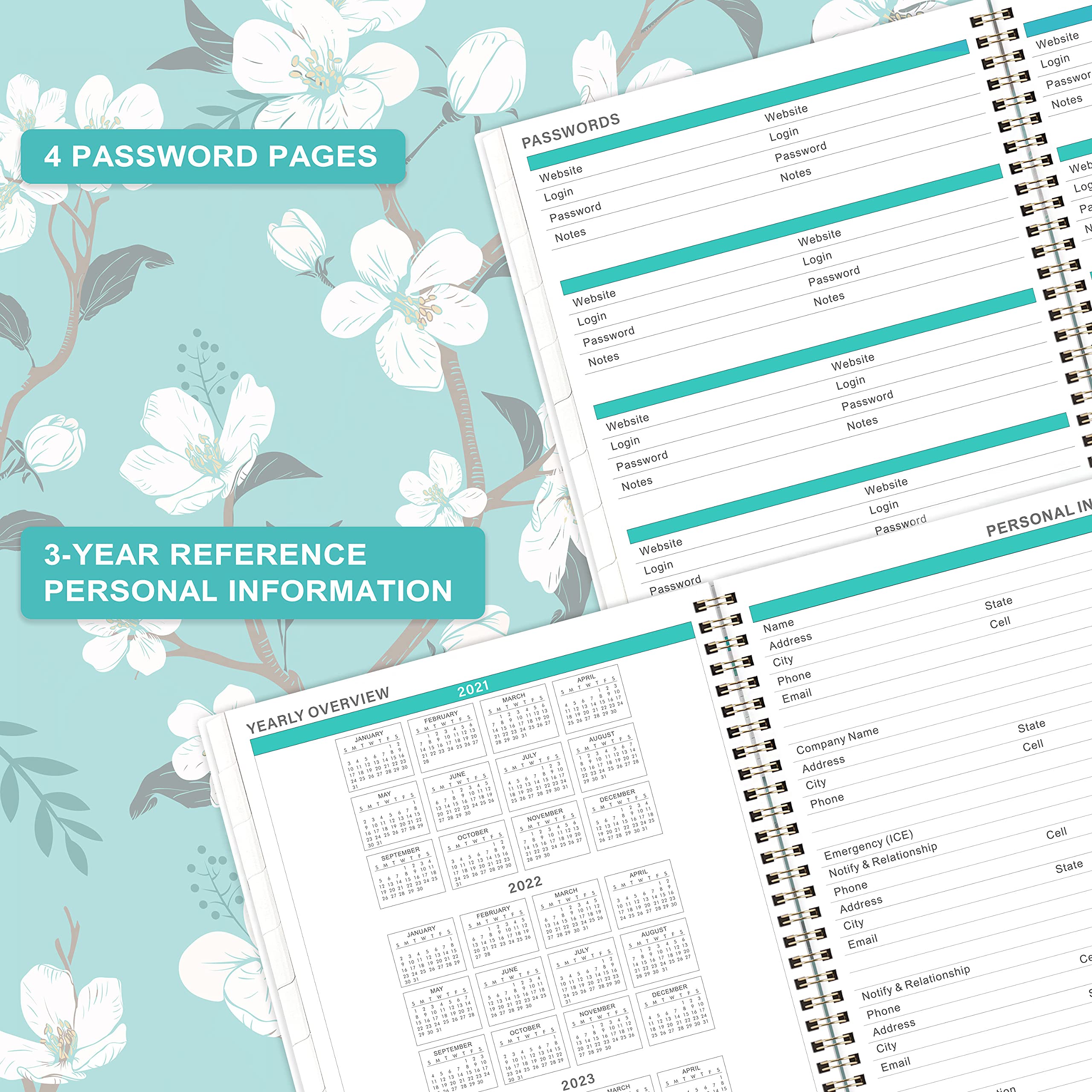 Amazon Com 2021 2022 Monthly Planner 18 Month Planner With Tabs Pocket Contacts And Passwords 8 5 X 11 Jul 2021 Dec 2022 Twin Wire Binding Teal Floral By Artfan Office Products