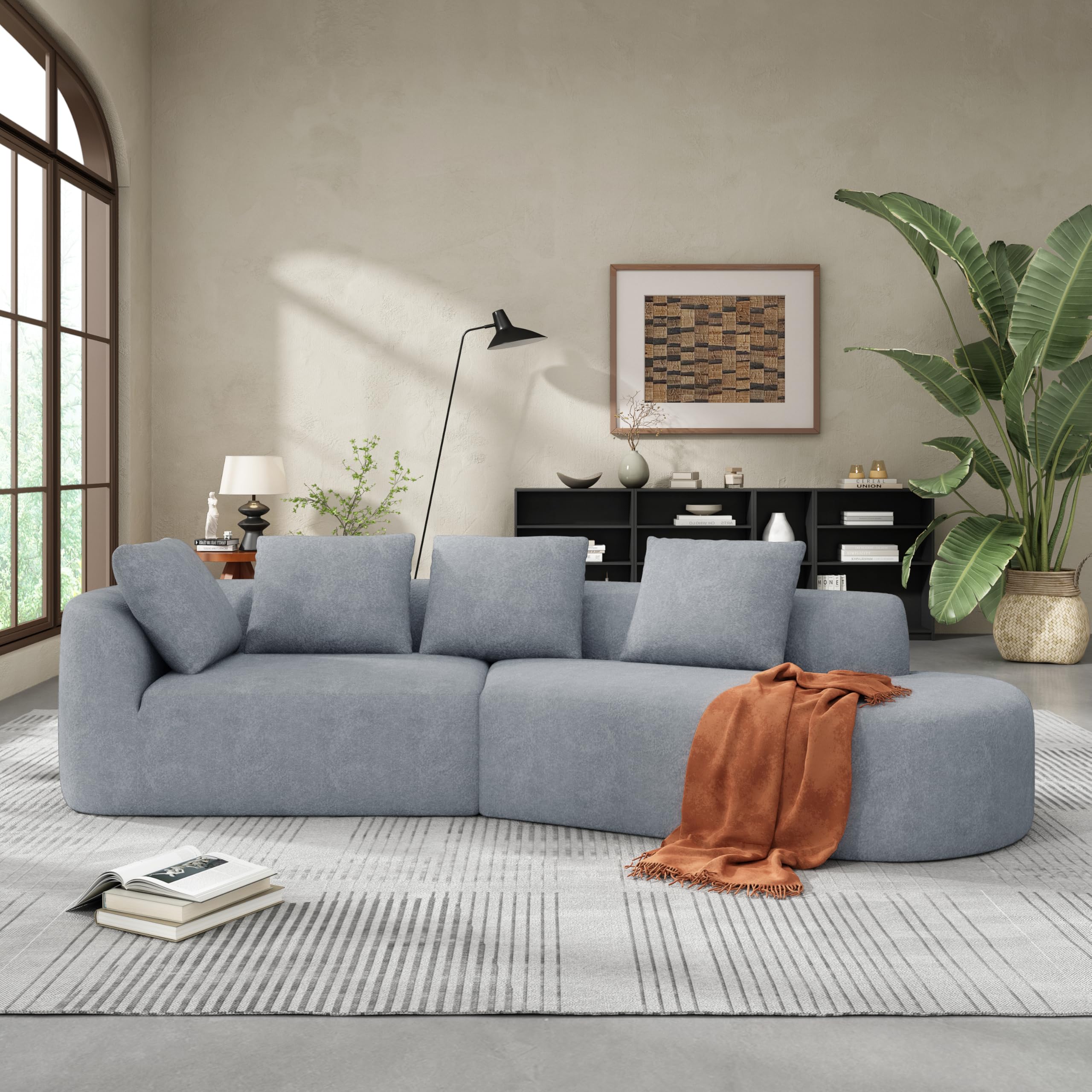 Photo 1 of Christopher Knight Home Randa Upholstered 5-Seater Sofa for Living Room, Modern Fabric Oversized Chair Cloud Couch, Fully Assembled Long Sofa Chaise Lounge, Light Gray