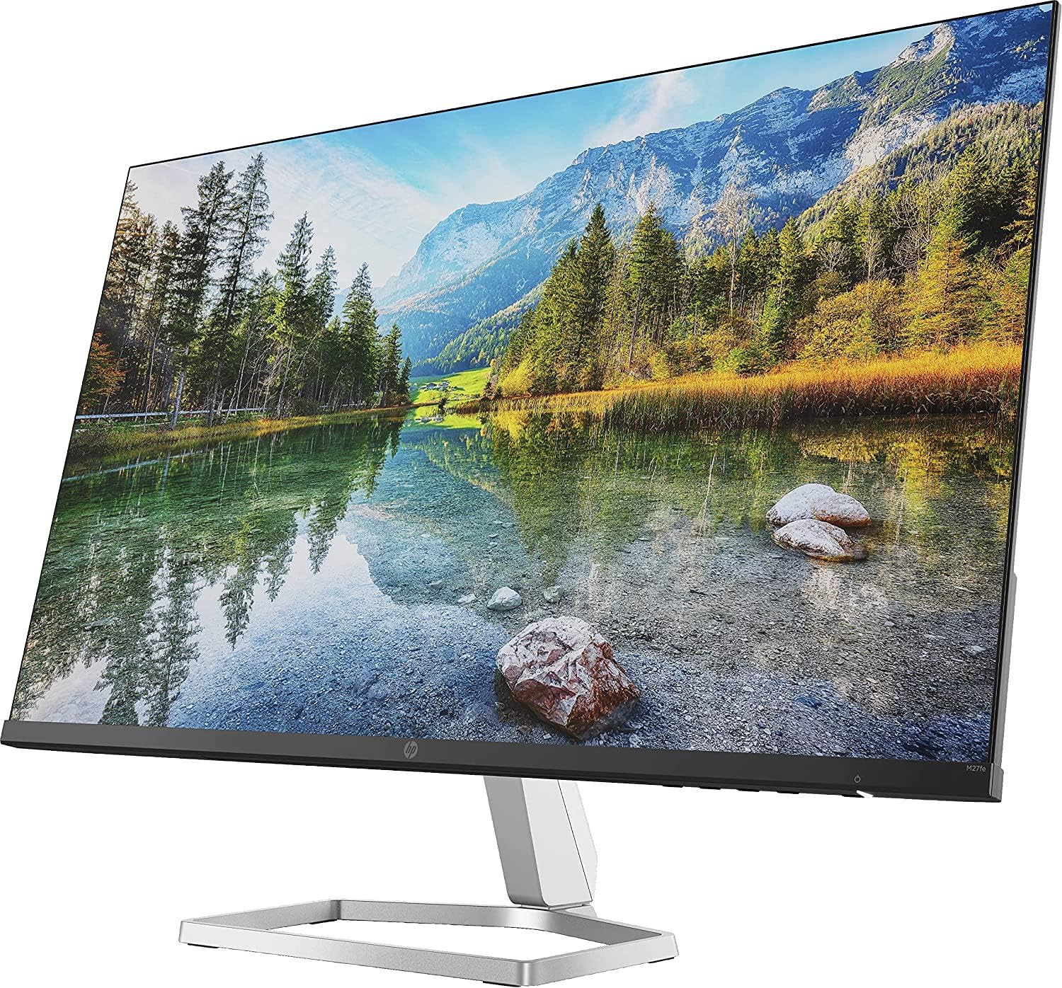 HP M27fe Monitor da 27", FHD, 16:9, Antiriflesso, Pannello IPS da 75Hz, Tempo di Risposta 5 ms, Reclinabile, AMD FreeSync, 300 Nits, Low Blue Light, HDMI 1.4, VGA, No montaggio VESA, Argento