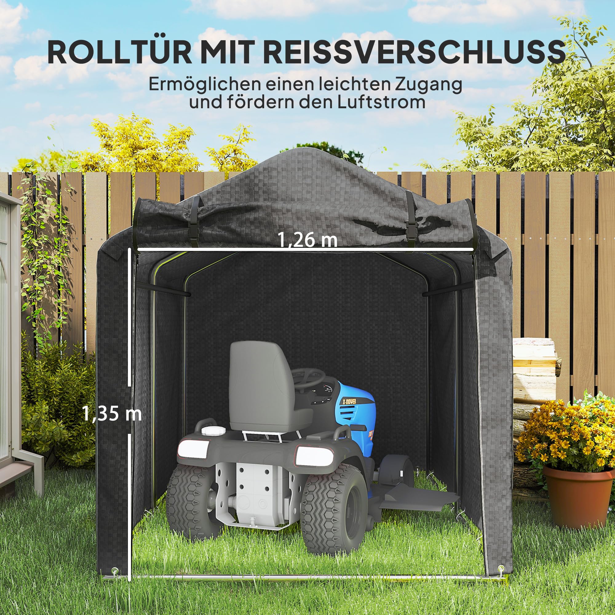 Outsunny Garagenzelt Wasserdicht mit Rolltür 220 x 157 x 165 cm Schwarz | UV-beständig, Fahrradabdeckung, Gerätehaus, Gerätezelt, Foliengerätehaus, Fahradgarage, Garage Für Aufsitzmäher