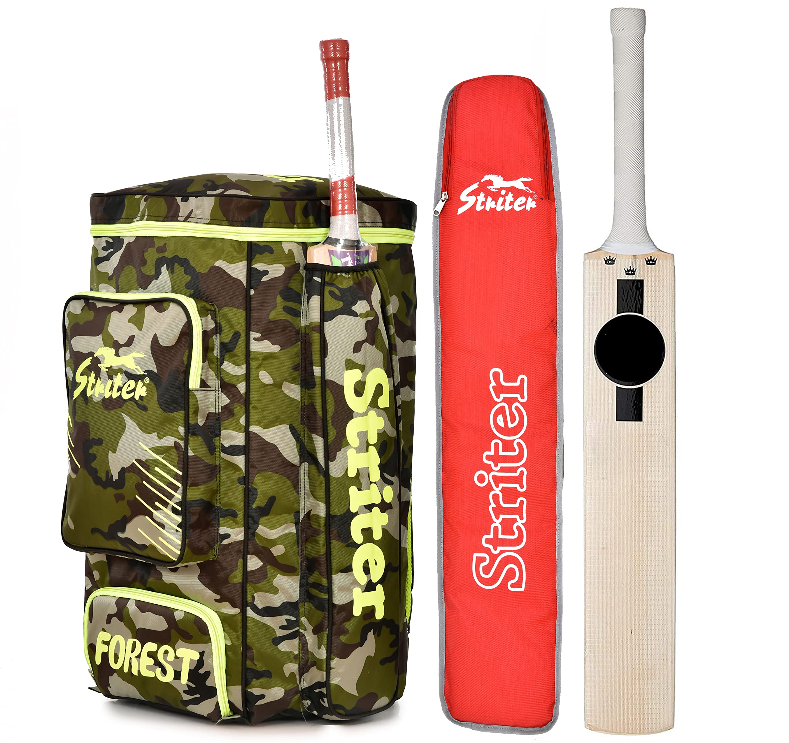 Striter Canvas & Nylon Padded Foam Material Cricket KIT Bag with Shoes Compartment and 2 BAT Pocket + 1 Cricket Bat + Sports Canvas Padded Cricket Bat Cover (Army) (B0C5HLDZ4C) Amazon Price History, Amazon Price Tracker