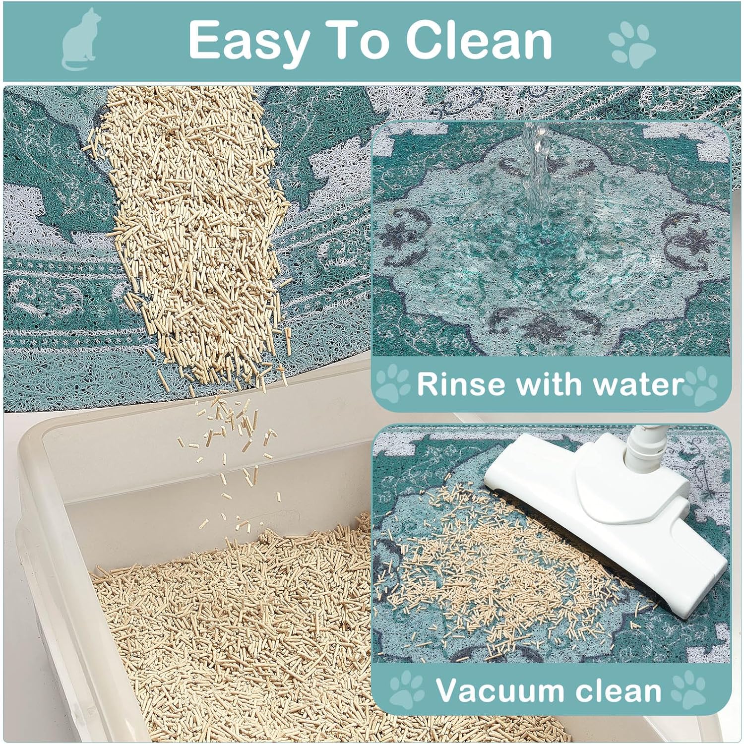Glittme Cat Litter Mat with Non-Slip Bottom Litter Box Mat 40"X30" Litter Trapping Mat Easy to Clean Washable Cat Food Mat for Kitty,XL