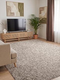 Elle Decoration Rocco - Flachgewebe Teppich, Maschinen Waschbar, Woll Optik, Langlebig & Nachhaltig, Modern, Skandi Look für Wohnzimmer, Esszimmer, Schlafzimmer, Flur - Taupe Multifarben, 160x230cm