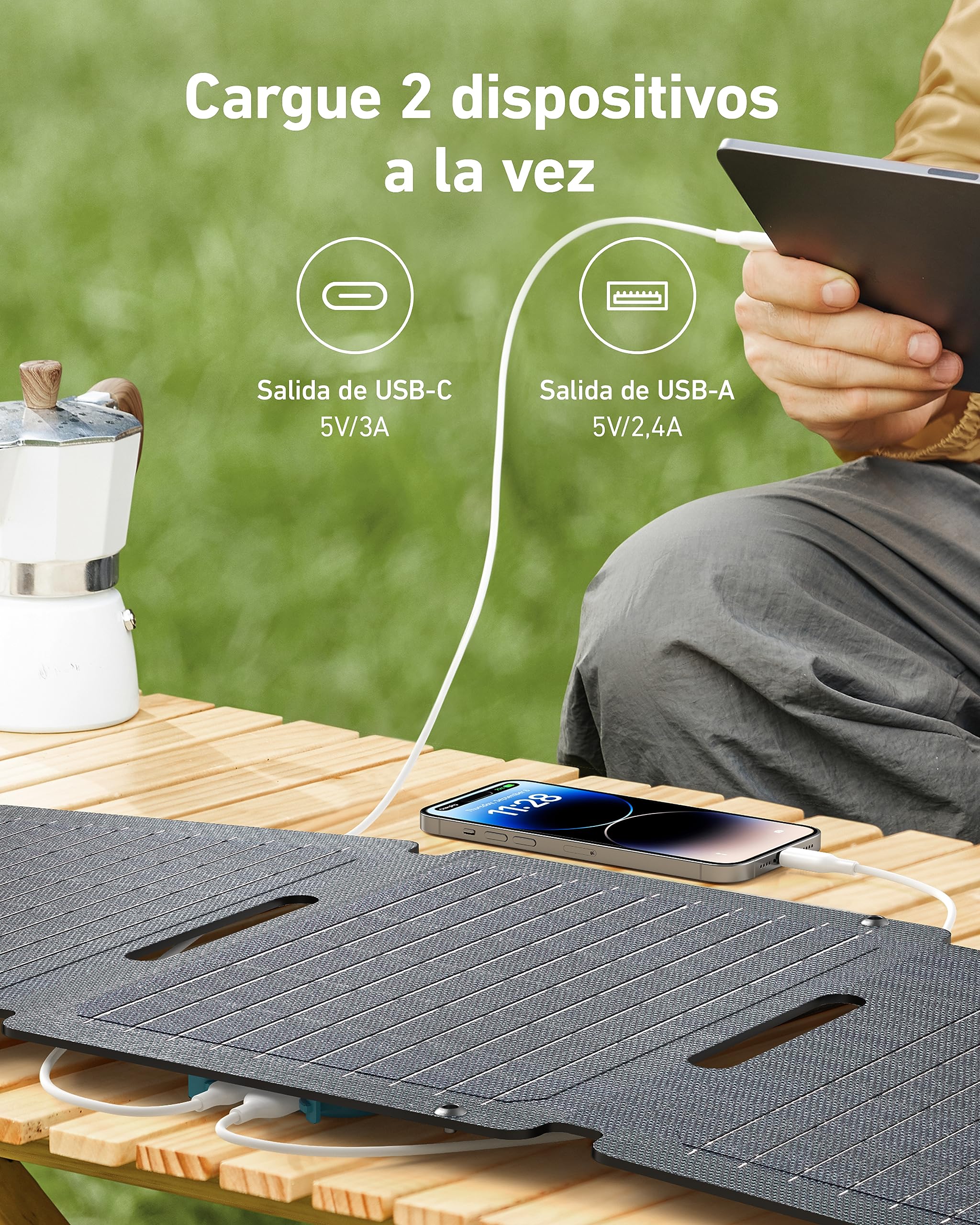 Anker Solix PS30 Panel Solar, Cargador Solar Plegable Portátil de 30W, Resistencia al Agua y al Polvo IP65, Carga Ultrarrápida, Carga 2 Dispositivos al Mismo Tiempo, para Acampada, Senderismo y