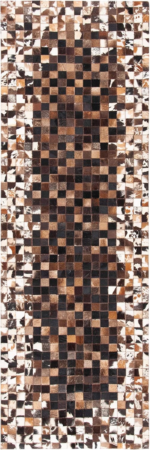 SAFAVIEH Studio Leather Collection 2'3" x 7' Beige/Brown STL803B Handmade Mid-Century Modern Leather Runner Rug