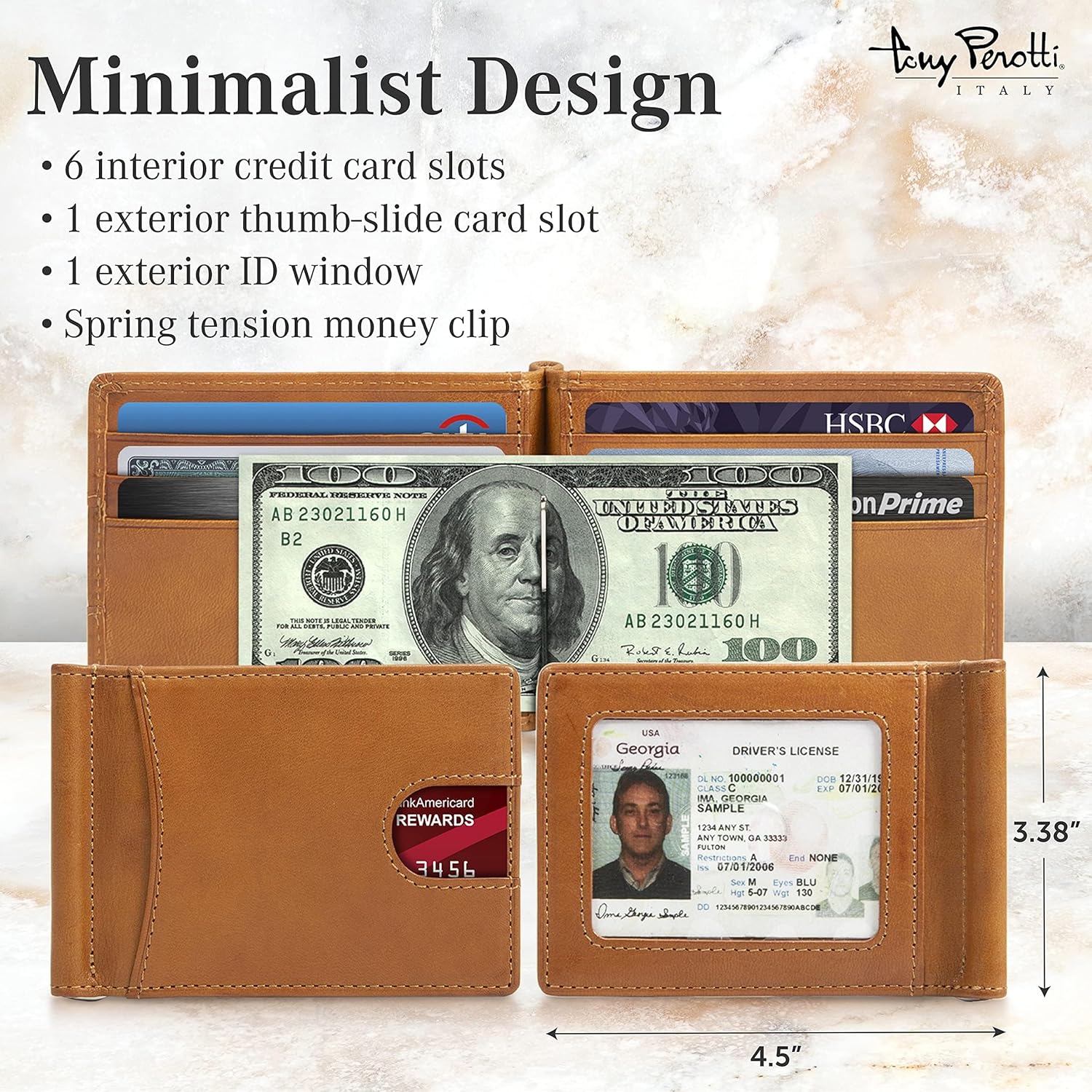 Tony Perotti Italian Leather Slim Money Clip Wallet - Men's Bifold Ultra Slim RFID Wallet With Credit Card Slots and ID - Eco-Friendly Tanned Full Grain Made in Italy - Image 2