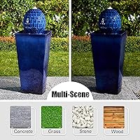 Vista 6 de Glitzhome Fuente de agua de cerámica para exteriores con luz LED, fuentes de agua de pedestal de alcachofa de gran tamaño con bomba sumergible