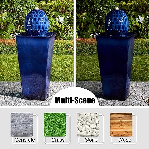 Miniatura 6 de Glitzhome Fuente de agua de cerámica para exteriores con luz LED, fuentes de agua de pedestal de alcachofa de gran tamaño con bomba sumergible