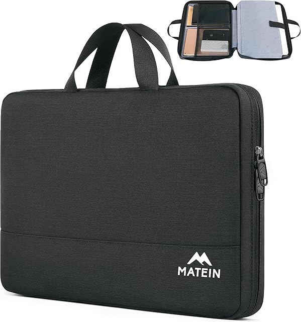 MATEIN Laptop Case 15.6 Inch, Slim Water Resistant Laptop Sleeve, Lightweight Laptop Bag Soft Protective Notebook Case with Portable Handle and Storage Compartments, Black