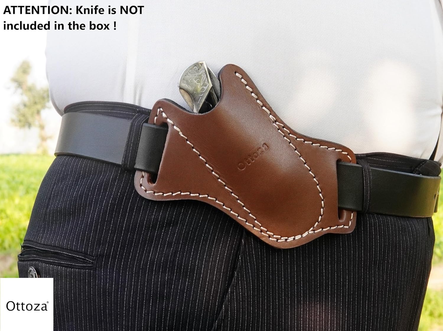 Ottoza Folding Pocket Knife Sheath - 5 Inch Leather Knife Sheath for Belt - Cross Draw Top Grain Leather Holster 71