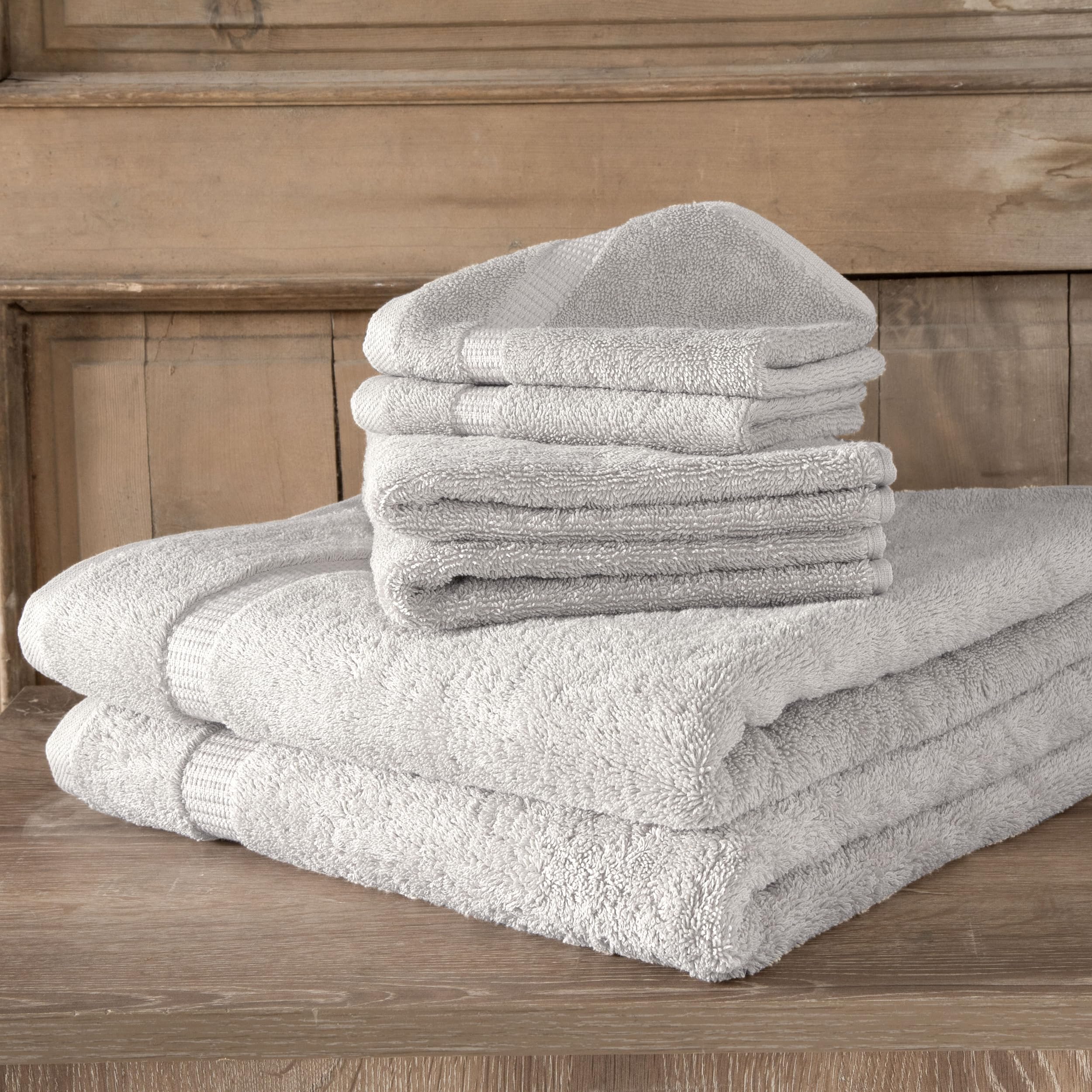 Set di 6 asciugamani turchi, 2 asciugamani da bagno, 2 asciugamani per le mani, 2 per il viso, 620 g/m², 100% cotone (pietra)