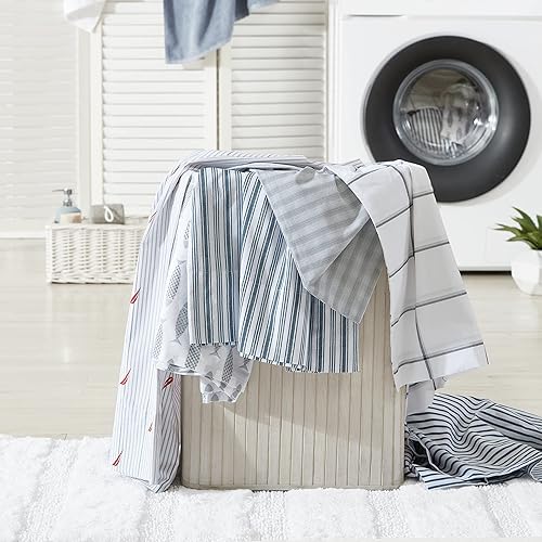 Miniatura 8 de Nautica Juego de sábanas King juego de ropa de cama de percal de algodón vigorizante y fresco ligero y transpirable Coleridge Stripe azul King