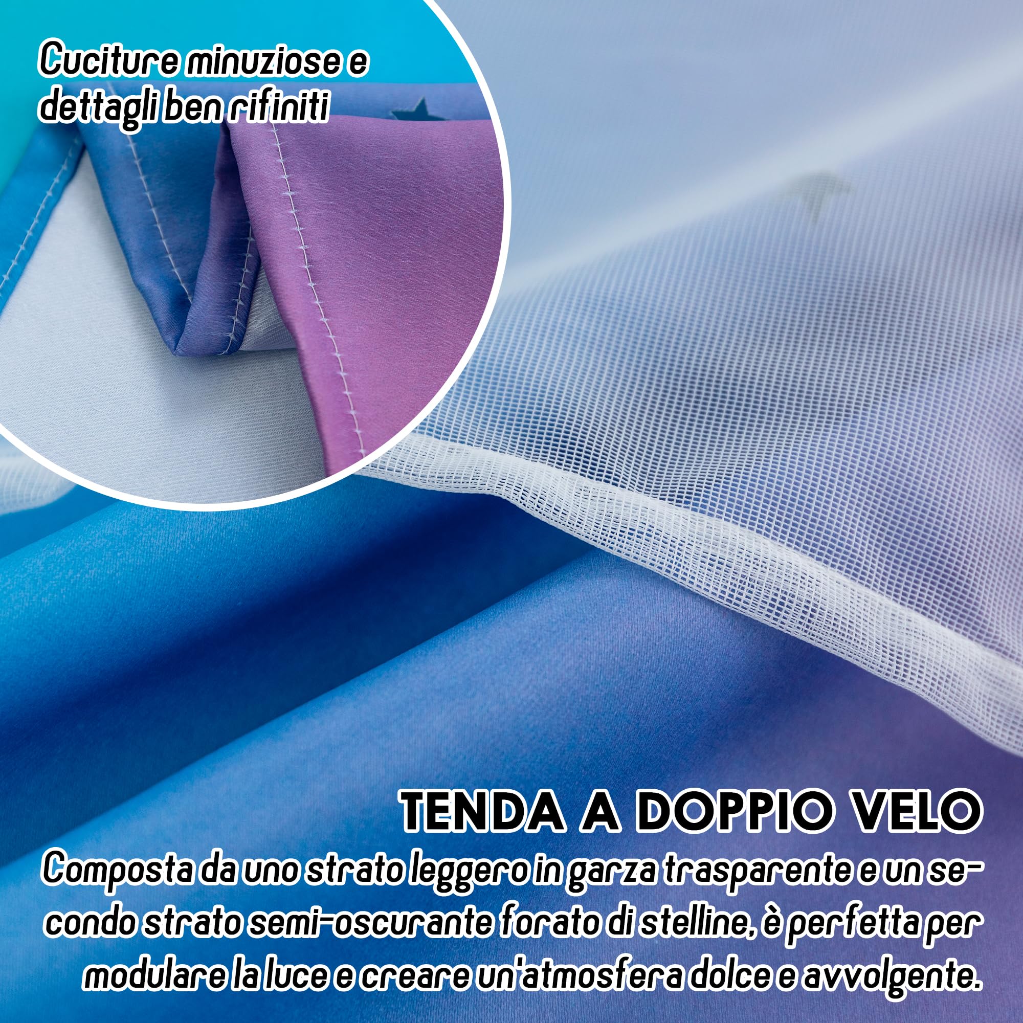 Tende Doppio Velo Oscuranti Morbide Fantasia Stelle Vuote Isolante per Camera Bambini 2 Pannelli 140x285cm Arcobaleno Freddo