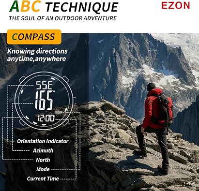 EZON H001 Military Digital Watch for Men, Tactical Outdoor Adventure Watch with Altimeter, Barometer, Compass, Thermometer, Sunrise/Sunset, Timer Ideal for Hiking, Trekking & Mountaineering