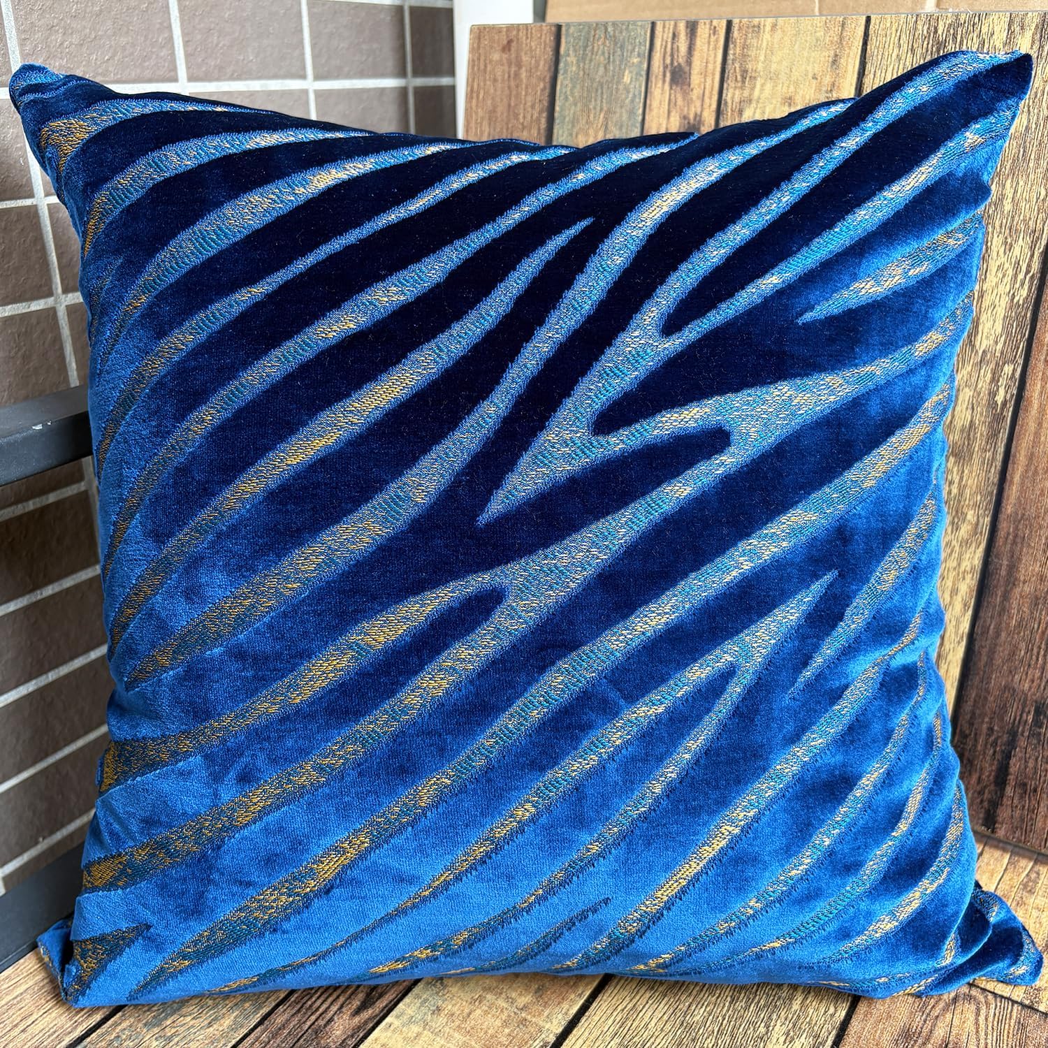 Velvet Throw Pillow Covers 20x20 Inch - Navy Blue Geometric Animal Stripes Textured Double Sided Design, Modern Luxury Decorative Square Cushion Cases for Sofa Couch Bed Chair, Hidden Zipper