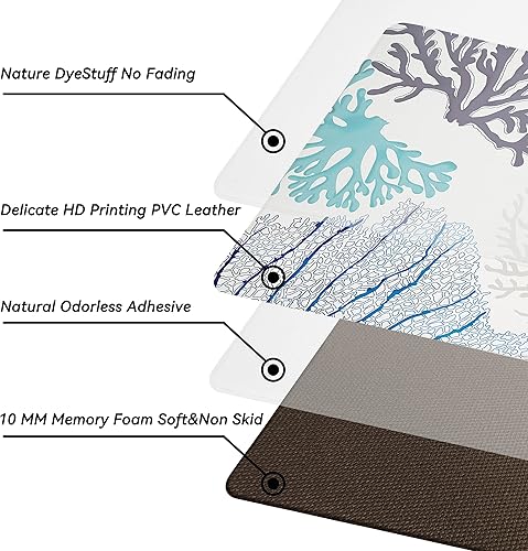 Miniatura 8 de Coastal Beach - Juego de 2 tapetes antifatiga con temática oceánica coral antideslizante, cómodo acolchado para cocina, hogar, lavandería (17.3 x 28