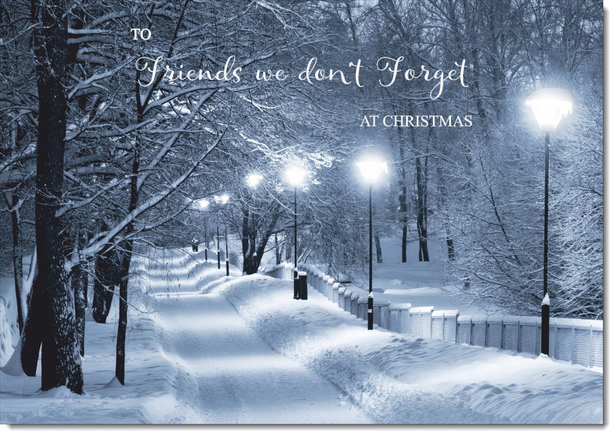 doodlecards Friends We Don't Forget Christmas Card Snowy Street Scene Large A4 Size Christmas Card for Friends We Don't Forget with Plain Envelope
