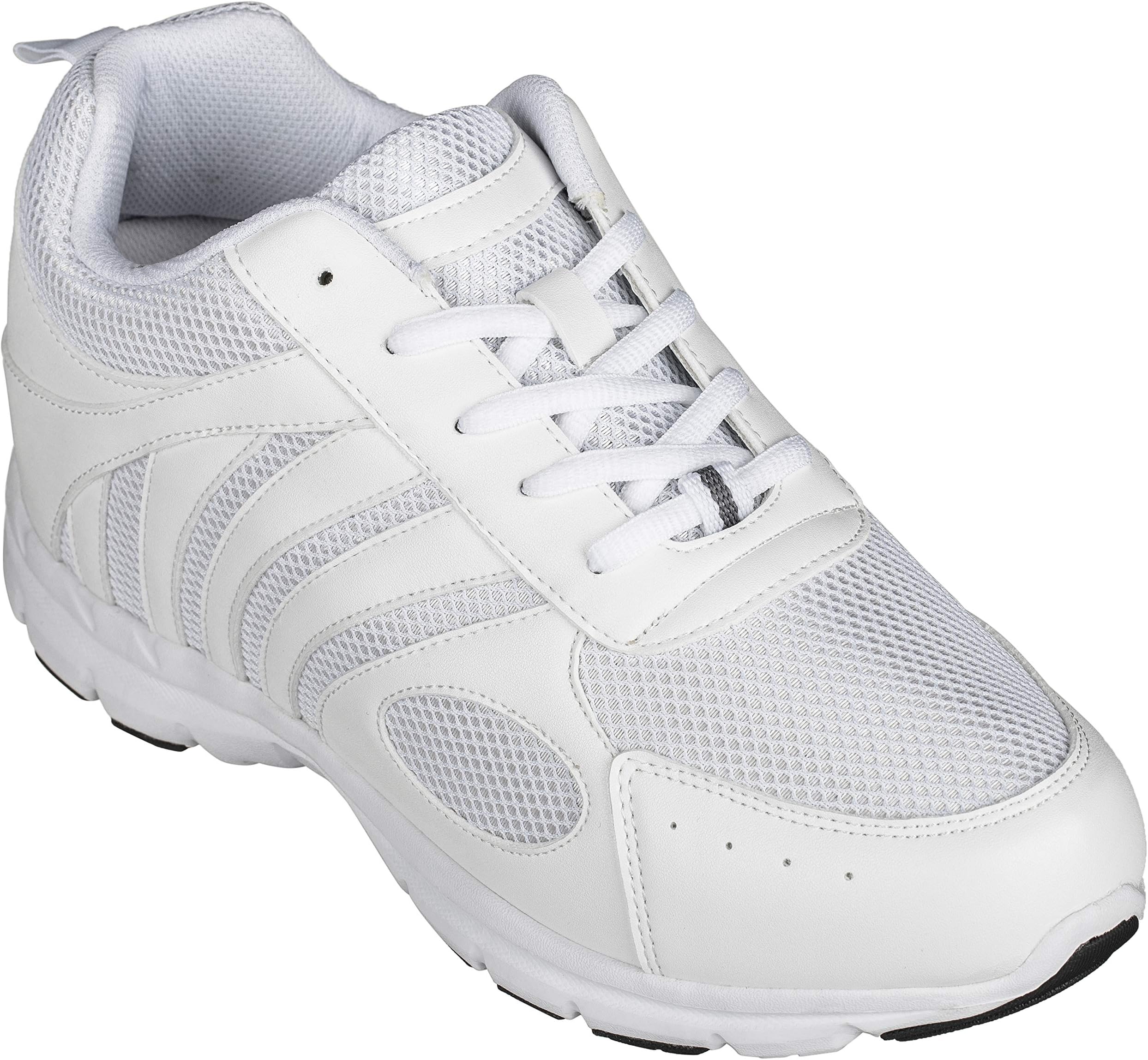 CALTOMen's Invisible Height Increasing Elevator Shoes - White Leather/Mesh Lace-up Super Lightweight Trainer Sneakers - 3 Inches Taller - G3303