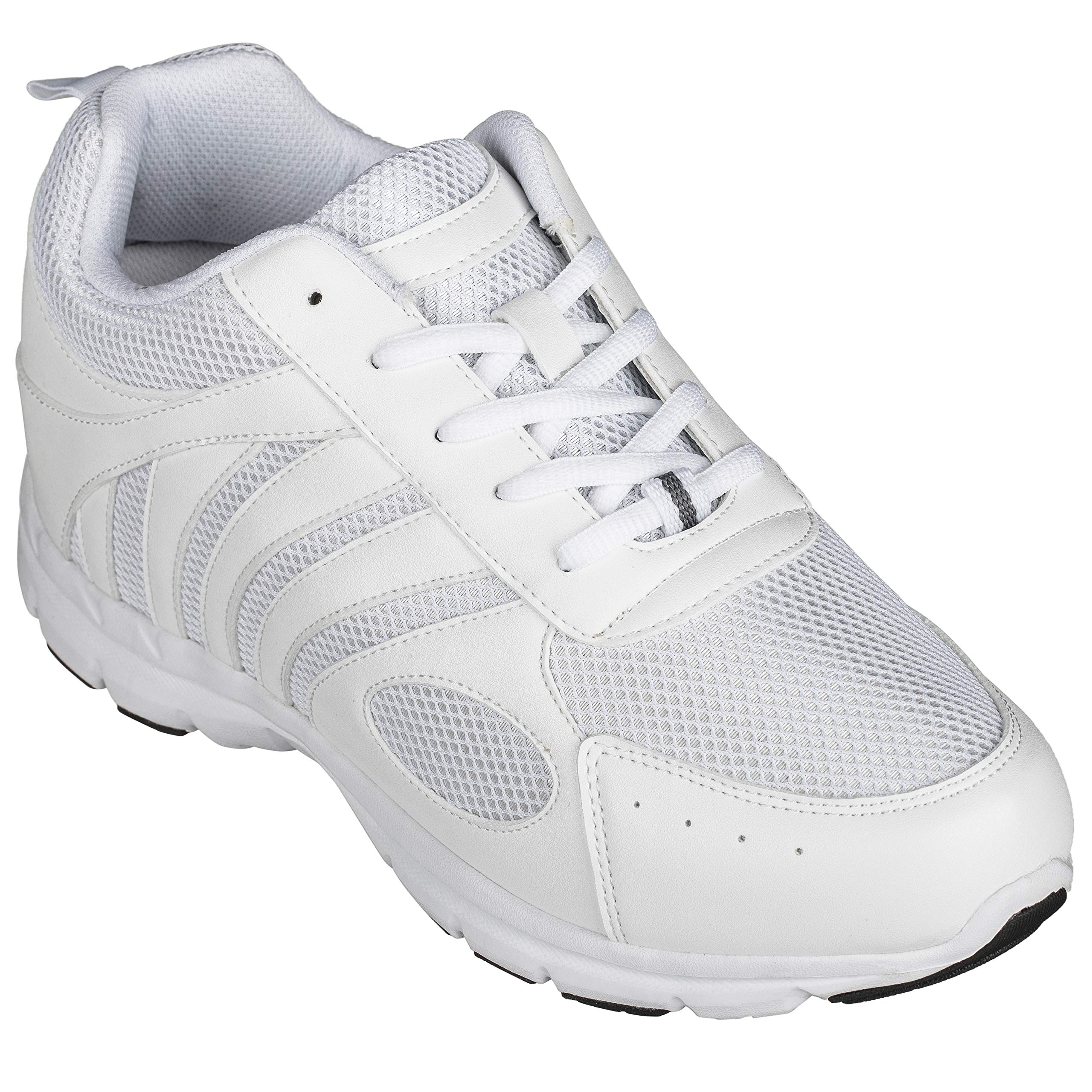 CALTOMen's Invisible Height Increasing Elevator Shoes - White Leather/Mesh Lace-up Super Lightweight Trainer Sneakers - 3 Inches Taller - G3303