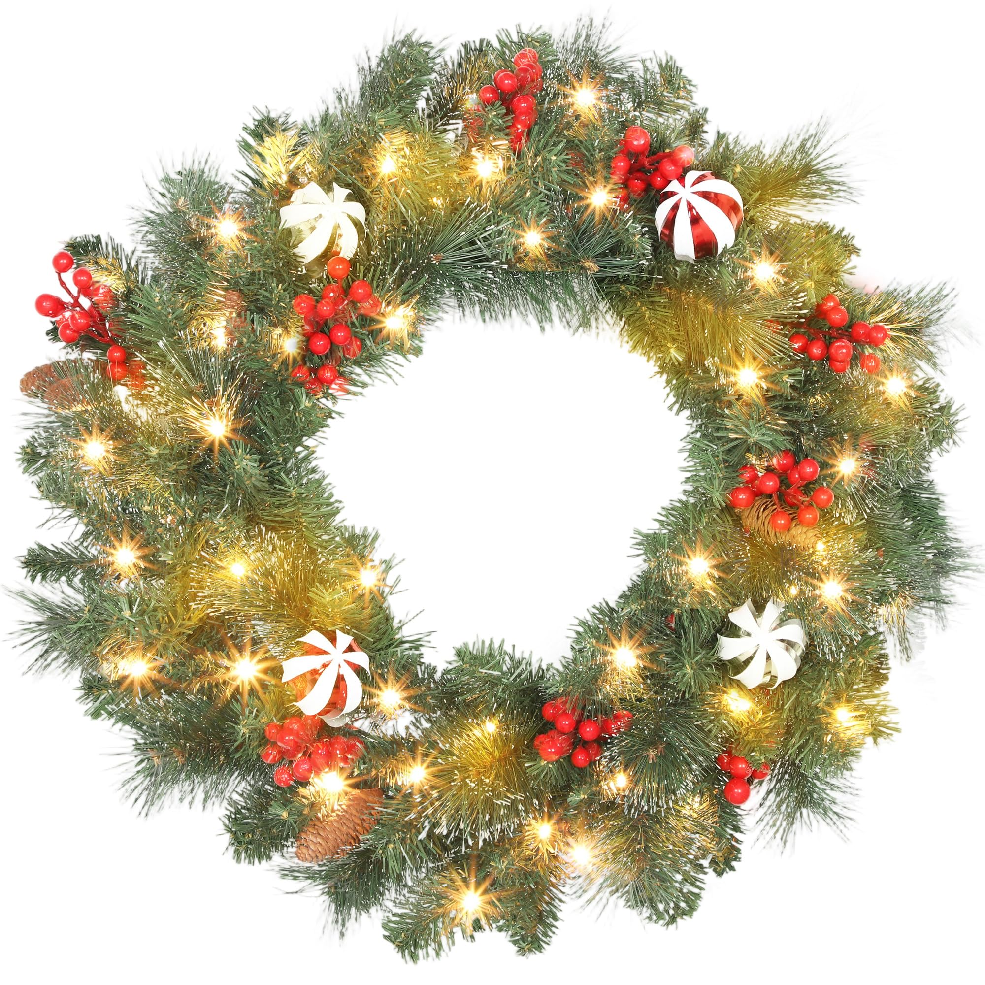 Couronne de Noël de porte chaleureuse à minuterie pour votre entrée